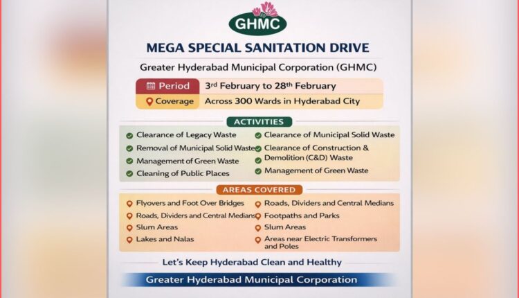 GHMC sanitation drive from Feb 3 to 28 in Hyderabad