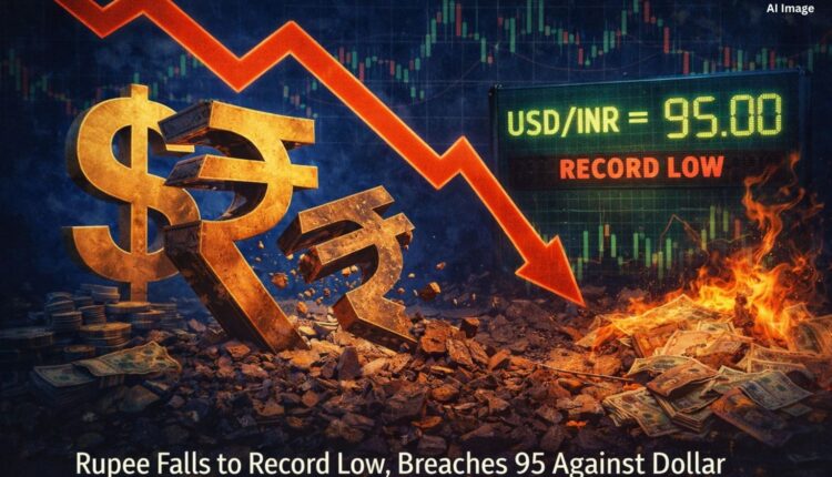 Rupee hits record low beyond 95