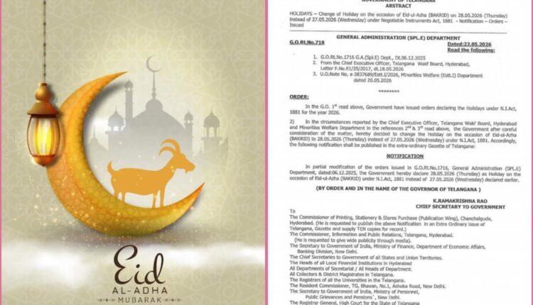 Telangana Bakrid holiday shifted