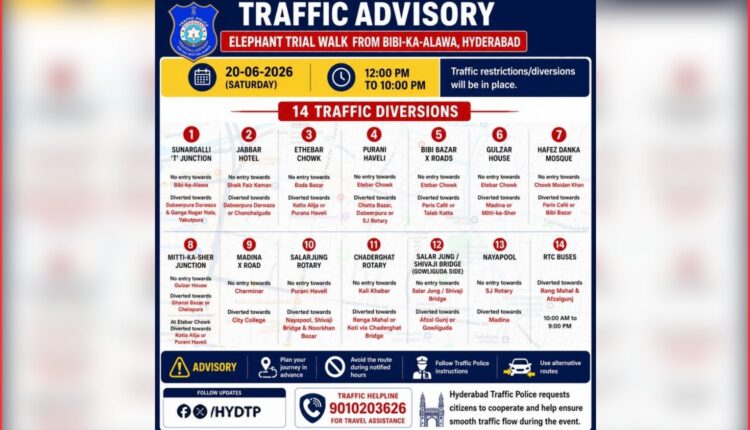 Elephant Trial Walk traffic diversions in Hyderabad