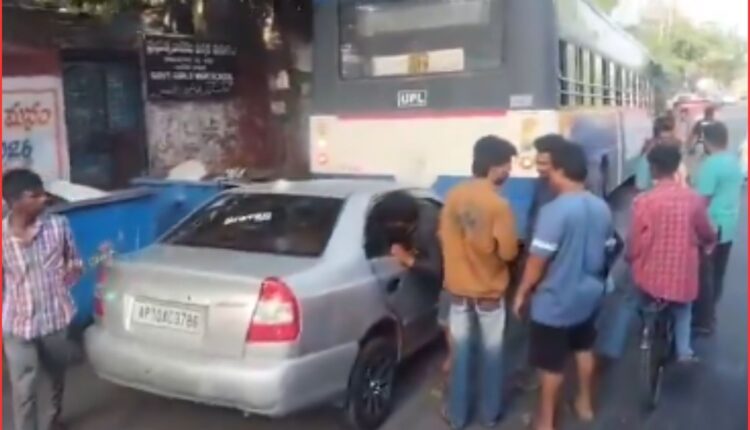 Ramanthapur accident leaves car badly damaged