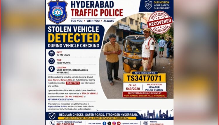 Stolen auto-rickshaw traced in Banjara Hills