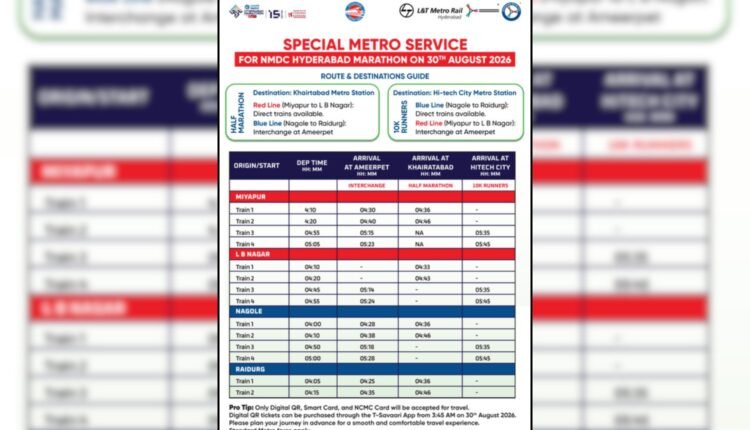 Hyderabad Metro marathon services for August 30