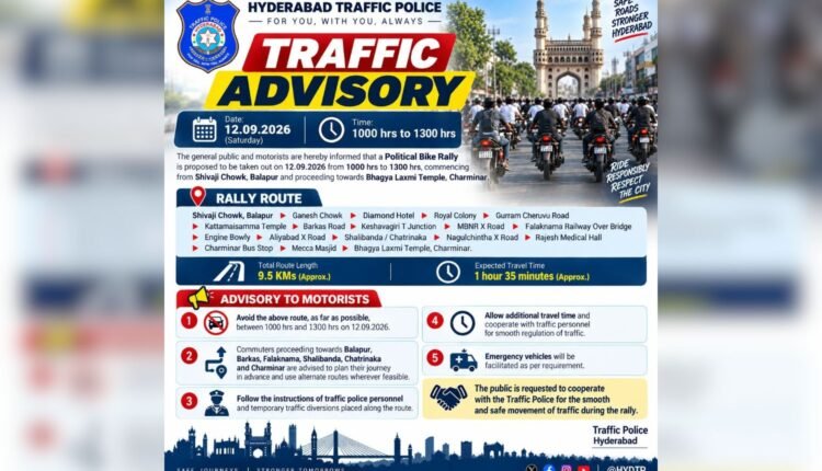 Hyderabad traffic advisory for bike rally