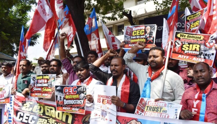 AISF, AIYF protest in Hyderabad over alleged vote theft